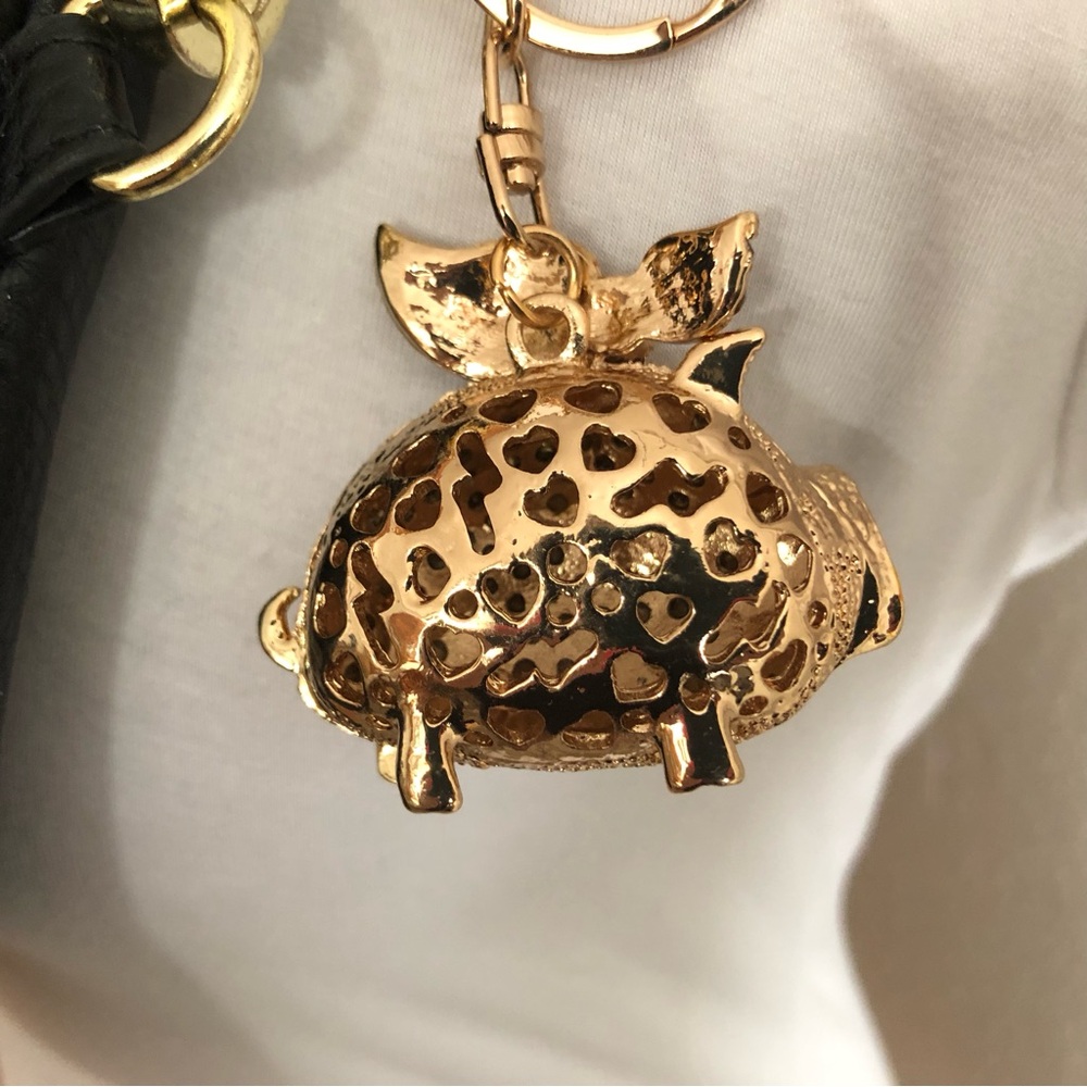 New Crystal Pig Keychain Charm in Gold and Amber - Picture 3 of 6